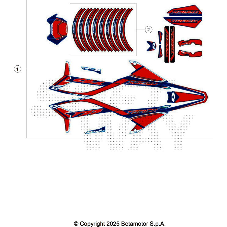 VUE ECLATEE KIT DECO BETA MOTARD 50 RR BLUE TRACK 2025